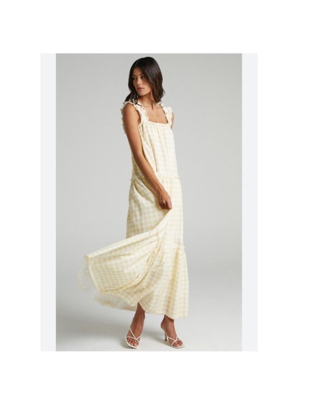 Charlie Holiday 8 yellow Lottie women's gingham maxi dress‎ cottagecore casual